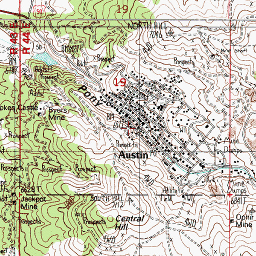 Topographic Map of Austin Volunteer Fire Department, NV