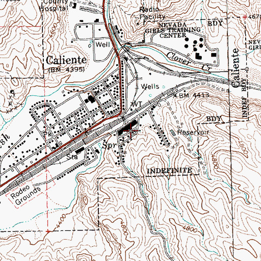 Topographic Map of Caliente Volunteer Fire Department Station 1, NV
