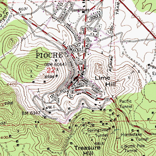 Topographic Map of Pioche Volunteer Fire Department 1, NV