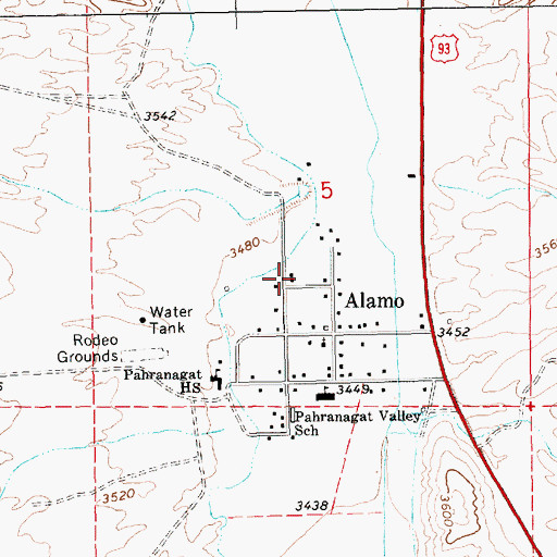Topographic Map of Pahranagat Valley Volunteer Fire Department, NV