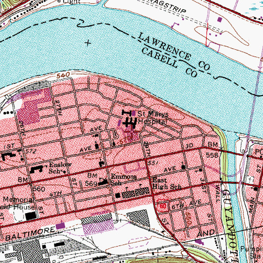 Topographic Map of Cornerstone Hospital of Huntington, WV