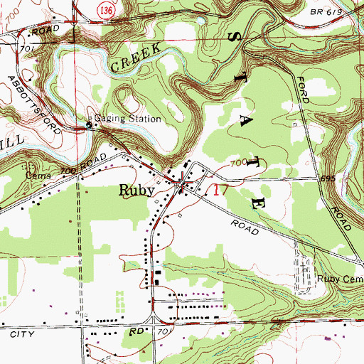 Topographic Map of Ruby Post Office (historical), MI