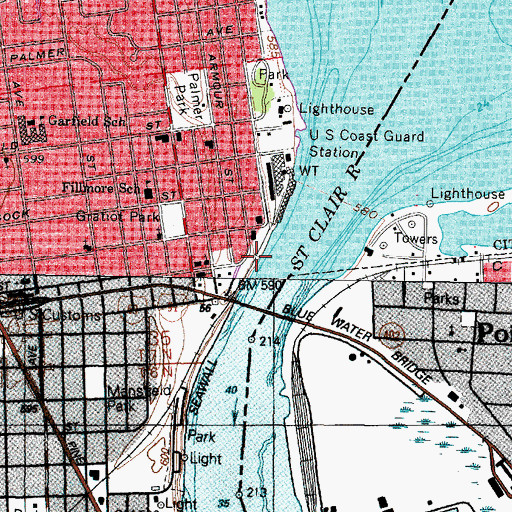 Topographic Map of Fort Gratiot Post Office (historical), MI