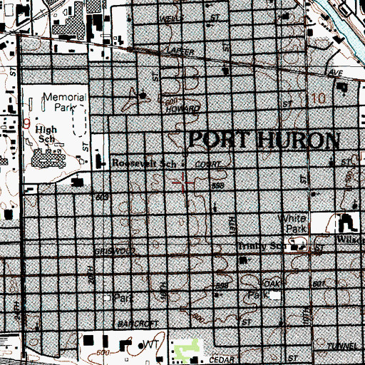 Topographic Map of Court Street Baptist Church, MI