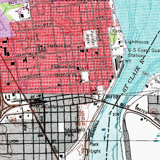 Topographic Map of Gratiot Park United Methodist Church, MI