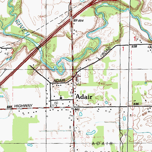 Topographic Map of Adair Cemetery, MI