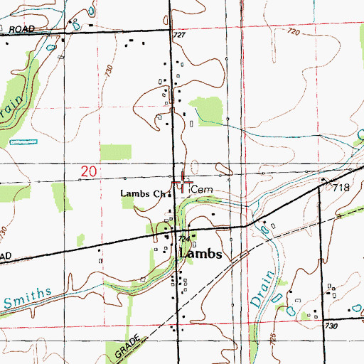 Topographic Map of Lambs Cemetery, MI