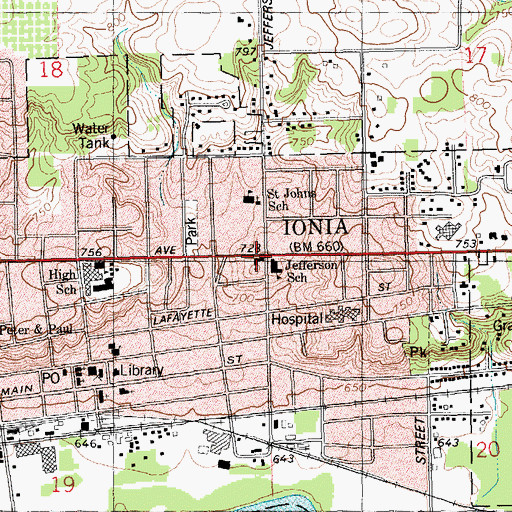 Topographic Map of Lincoln Avenue Baptist Church, MI