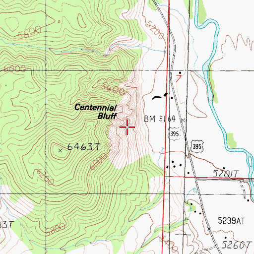 Topographic Map of Centennial Bluff, CA