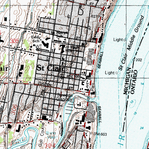 Topographic Map of First Baptist Church of Saint Clair Historical Marker, MI
