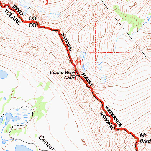 Topographic Map of Center Basin Crags, CA