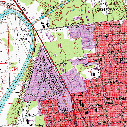 Topographic Map of First Baptist Church, MI