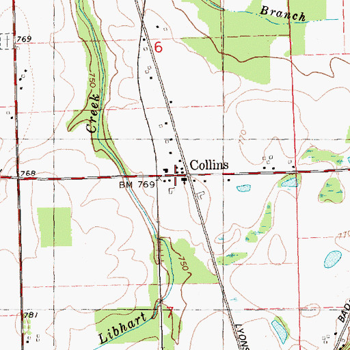 Topographic Map of Collins Station (historical), MI