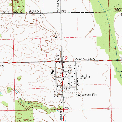 Topographic Map of Palo Post Office (historical), MI