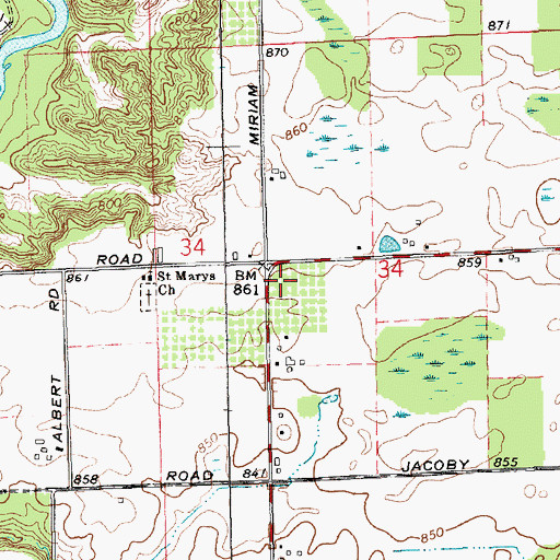 Topographic Map of Miriam Post Office (historical), MI