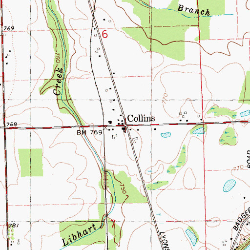 Topographic Map of Collins Post Office (historical), MI