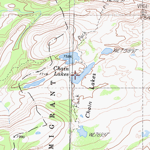 Topographic Map of Chain Lakes, CA