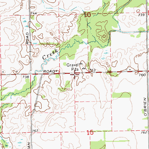 Topographic Map of Woodward Cemetery, MI