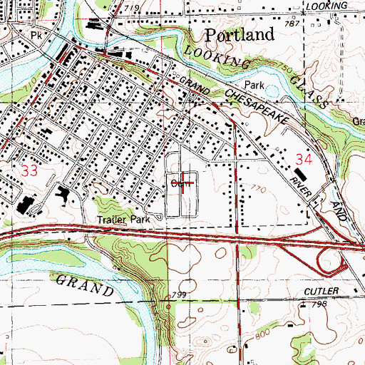Topographic Map of Portland City Cemetery, MI