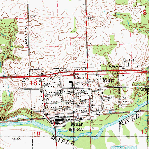 Topographic Map of Muir Cemetery, MI