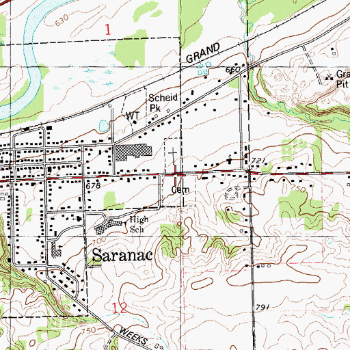 Topographic Map of Saranac Cemetery, MI