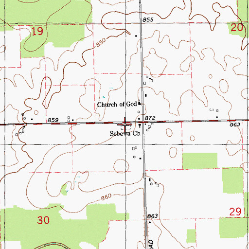 Topographic Map of Sebewa Baptist Cemetery, MI
