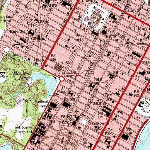 Topographic Map of Laura Franklin Free Hospital For Children (historical), NY