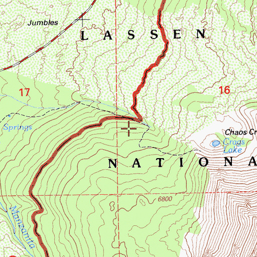 Topographic Map of Chaos Crags Trail, CA