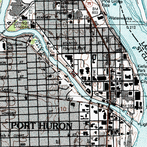 Topographic Map of Port Huron Fire Department Central Fire Station, MI