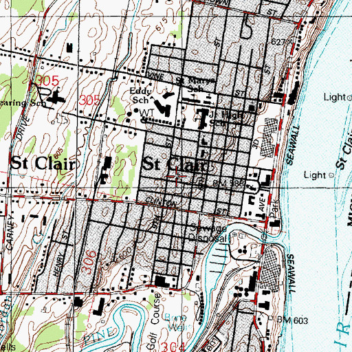 Topographic Map of Saint Clair Church of Christ, MI
