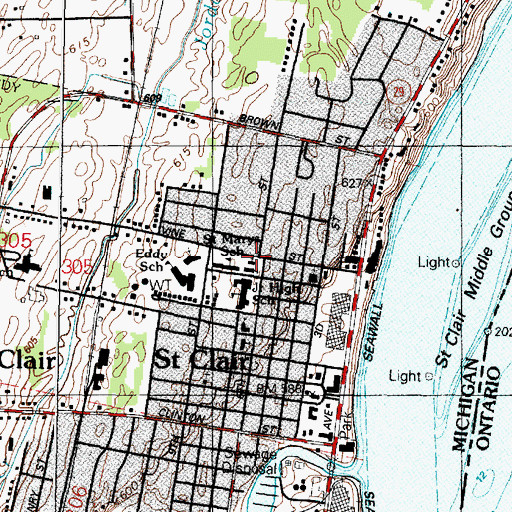 Topographic Map of Saint Mary's Catholic Church, MI