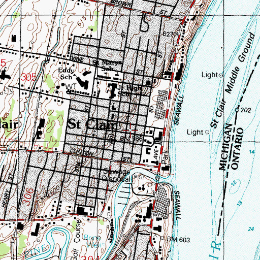 Topographic Map of Saint Clair Historical Musuem, MI
