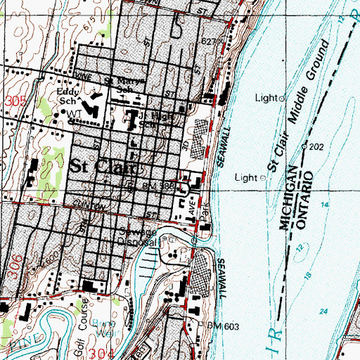 Topographic Map of Saint Clair Post Office, MI