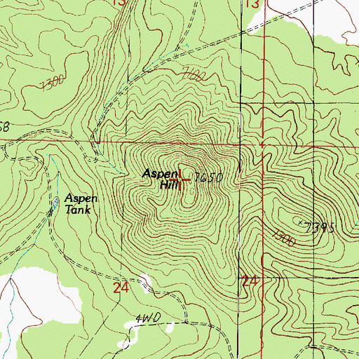 Topographic Map of Aspen Hill, AZ