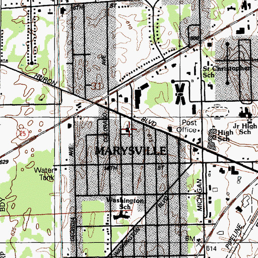 Topographic Map of Marysville United Methodist Church, MI