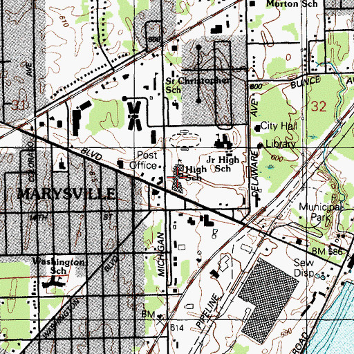 Topographic Map of Marysville High School, MI