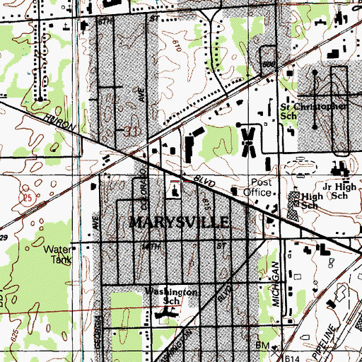 Topographic Map of Marysville Post Office, MI