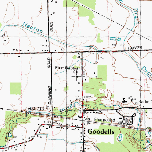 Topographic Map of First Baptist Church, MI