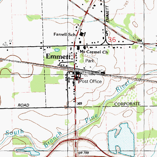Topographic Map of Emmett Post Office, MI