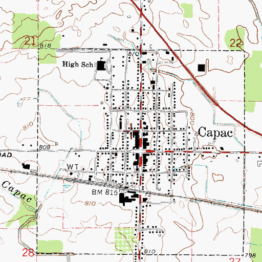 Topographic Map of First Baptist Church of Capac, MI