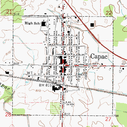 Topographic Map of Capac Post Office, MI