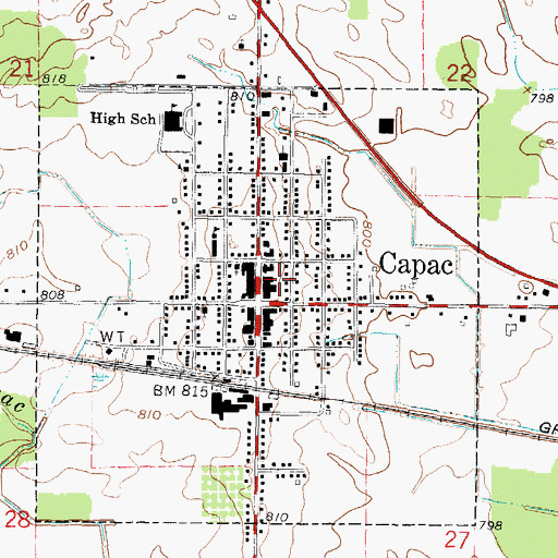 Topographic Map of Capac Library, MI