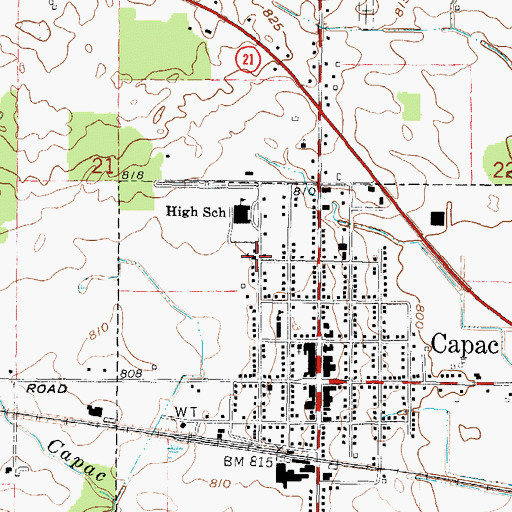 Topographic Map of Capac Elementary School, MI