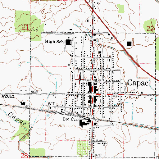 Topographic Map of Capac Middle School, MI