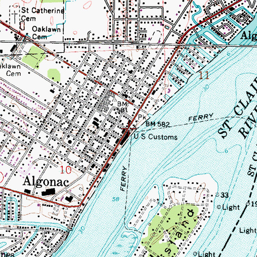 Topographic Map of Algonac Clay Historical Museum, MI