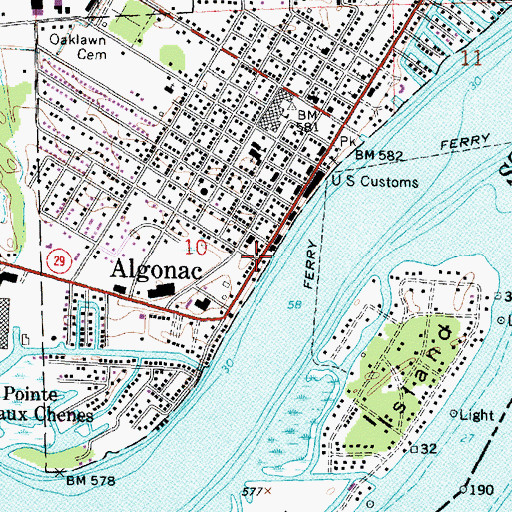 Topographic Map of Algonac Post Office, MI