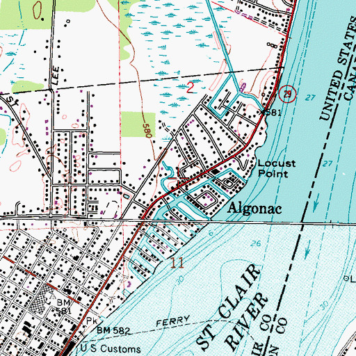 Topographic Map of Algonac-Clay Library, MI
