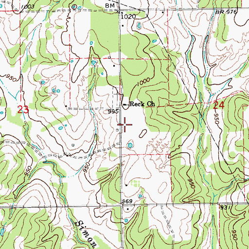 Topographic Map of Reck (historical), OK