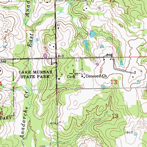 Topographic Map of Concord Cemetery, OK