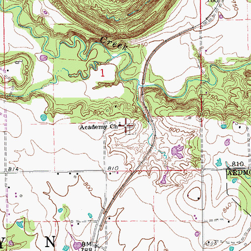 Topographic Map of Calvary Cemetery, OK